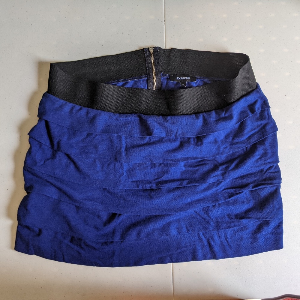 Blue Mini Express Skirt, Black Elastic Waist, M